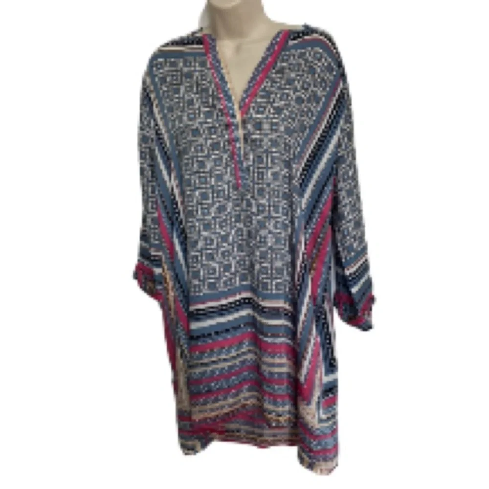 BEULAH Delilah Geometric Square 3/4 Sleeve Shirt Dress with Pockets Large - Picture 6 of 15